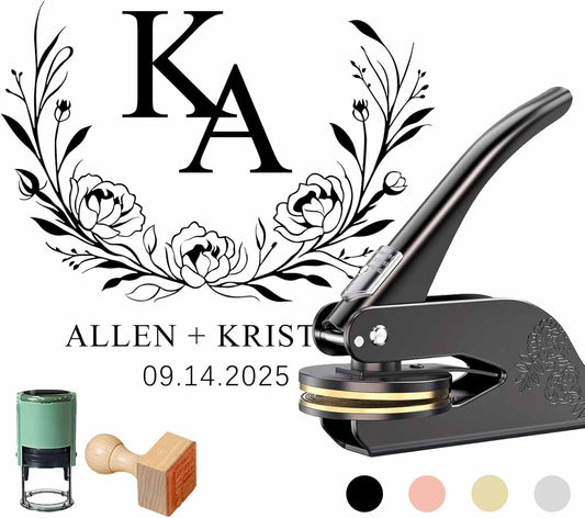 Wedding Embosser Custom - Embosser Stamp Custom for Card, Napkin, Invitation and Envelope, Personalized Wedding Stamp with Name, Initials and Logo - Wedding 04