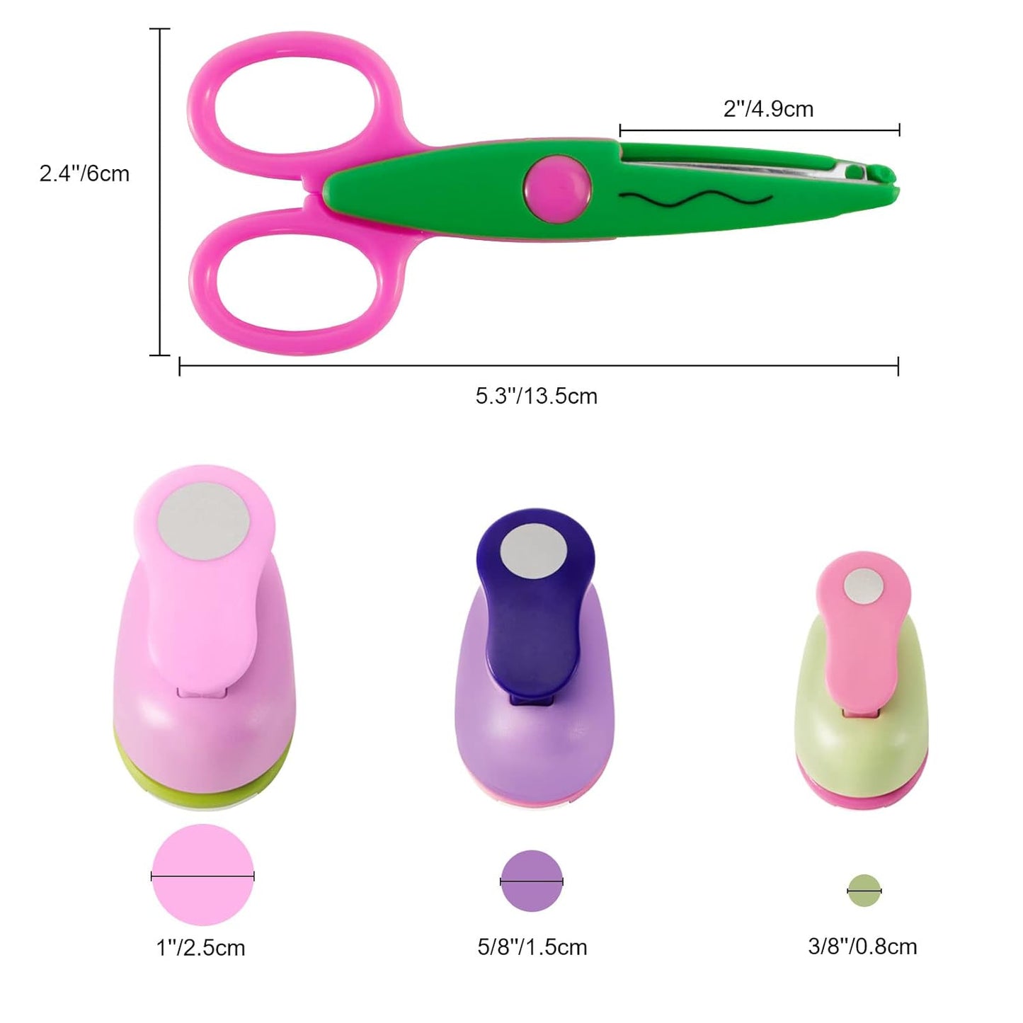 Hole Punch and Craft Scissor Set of 9, 6pcs Creative Scissors Decorative Edge Set and 3pcs Circle Paper Punches for Kids Adults, Best for Fun Crafts DIY School Work