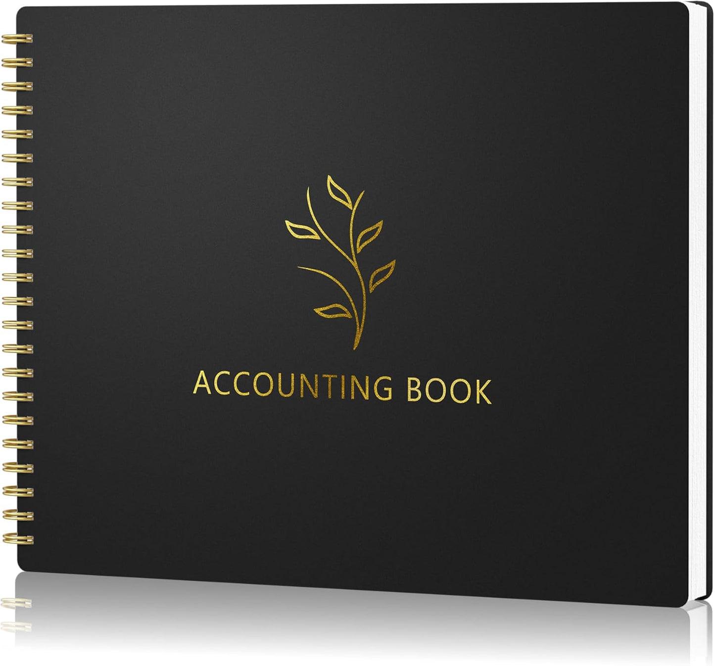 Accounting Ledger Book for Small Business Bookkeeping & Personal Use, Horizontal Expense Tracker Notebook for Family Budget, Bookkeeping Record Book Money Expense & Income Log Journal, Black