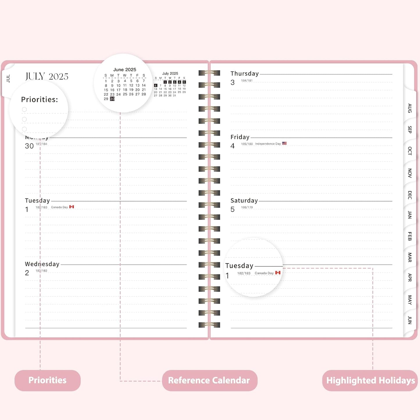 Planner 2025-2026, Monthly and Weekly Calendar Academic Planner (July 2025 - June 2026), Hardcover Planning Agenda Book for Office School Supplies, A5 (6.3" x 8.5")