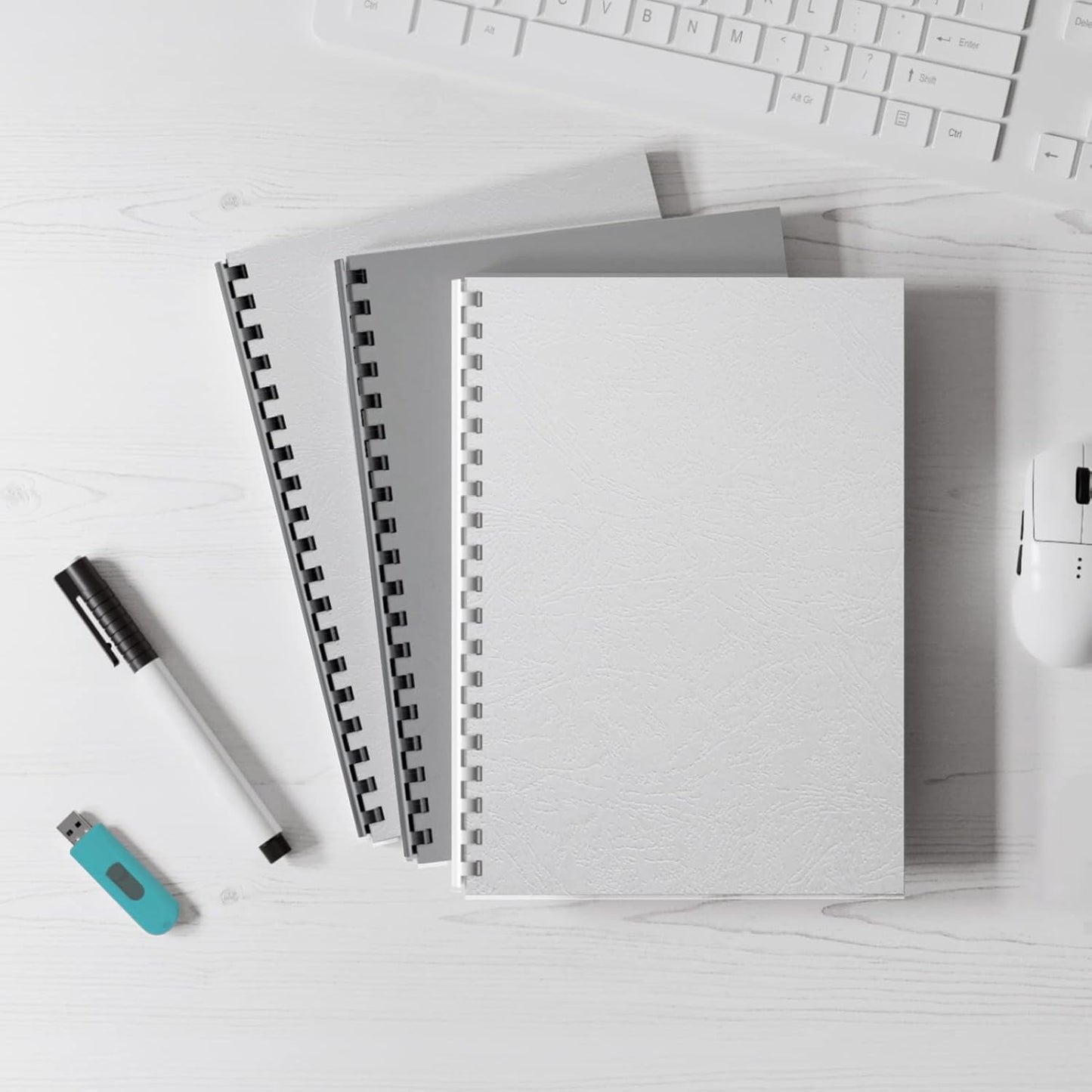 Binditek 100 Pack Grain Texture Paper Binding Presentation Covers, 13Mil, 90lb, Un-Punched, 8-1/2 x 11 Inches, Square Corners, White, Office Supplies