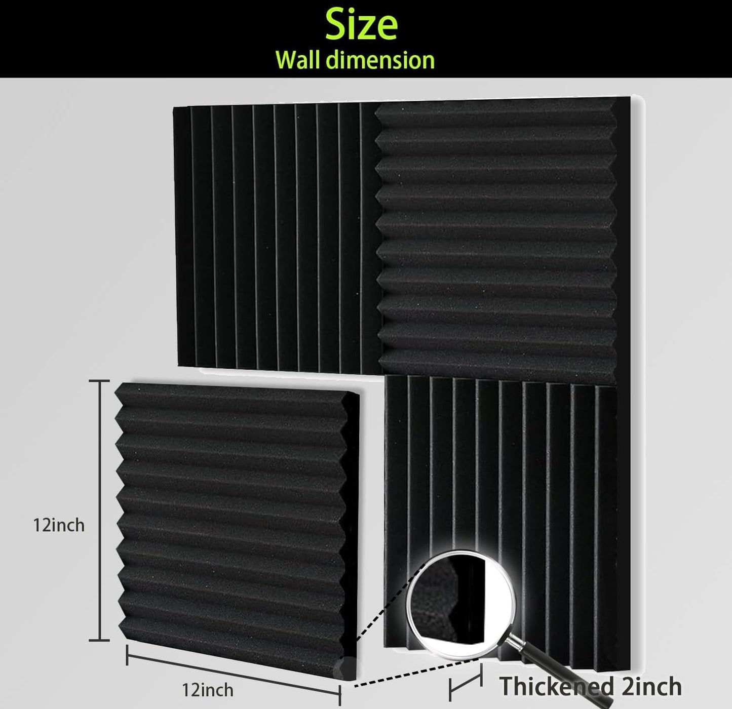 54 Pack Sound Proof Foam Panels for Walls, Thickened 2x12x12 Inches Wedges Acoustic Panels Sound Absorbing, High Density Pyramid Noise Reduction Panels