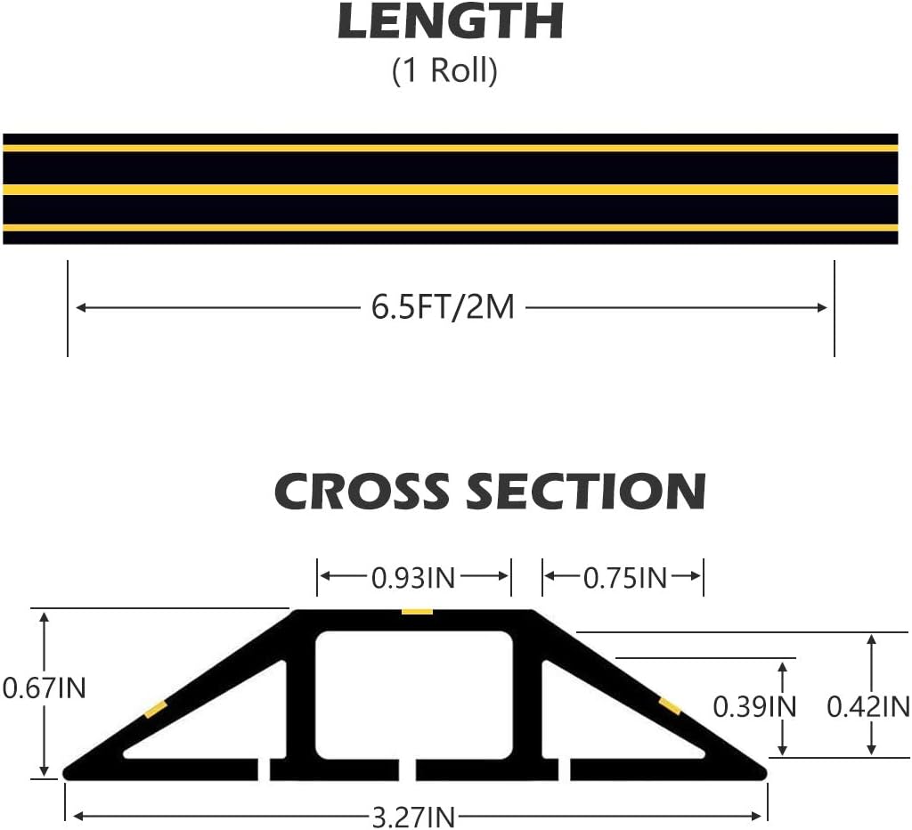 Papillon Cable Protector 3-Channel Heavy Duty Cord Cover - Floor Wire Concealer Easy to Unroll for Home Office Warehouse (6.5Ft, Black)