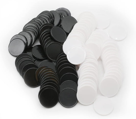 Set of 100 Opaque Plastic Learning Counters Mini Poker Chips Game Tokens with Storage Box (Black+White, 1 Inch)
