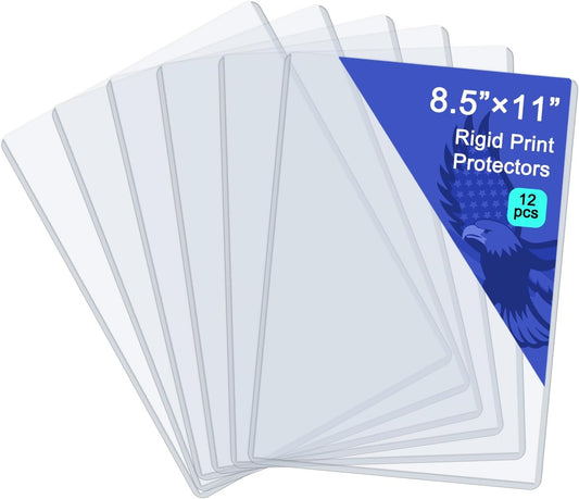 Rainmae 12 Pack 8.5" x 11" Rigid Print Protectors, Clear Waterproof Hard Plastic Page Sheet Protectors, Paper Sleeves Photo Plastic Sleeves Hard Document Birth Certificate Protector
