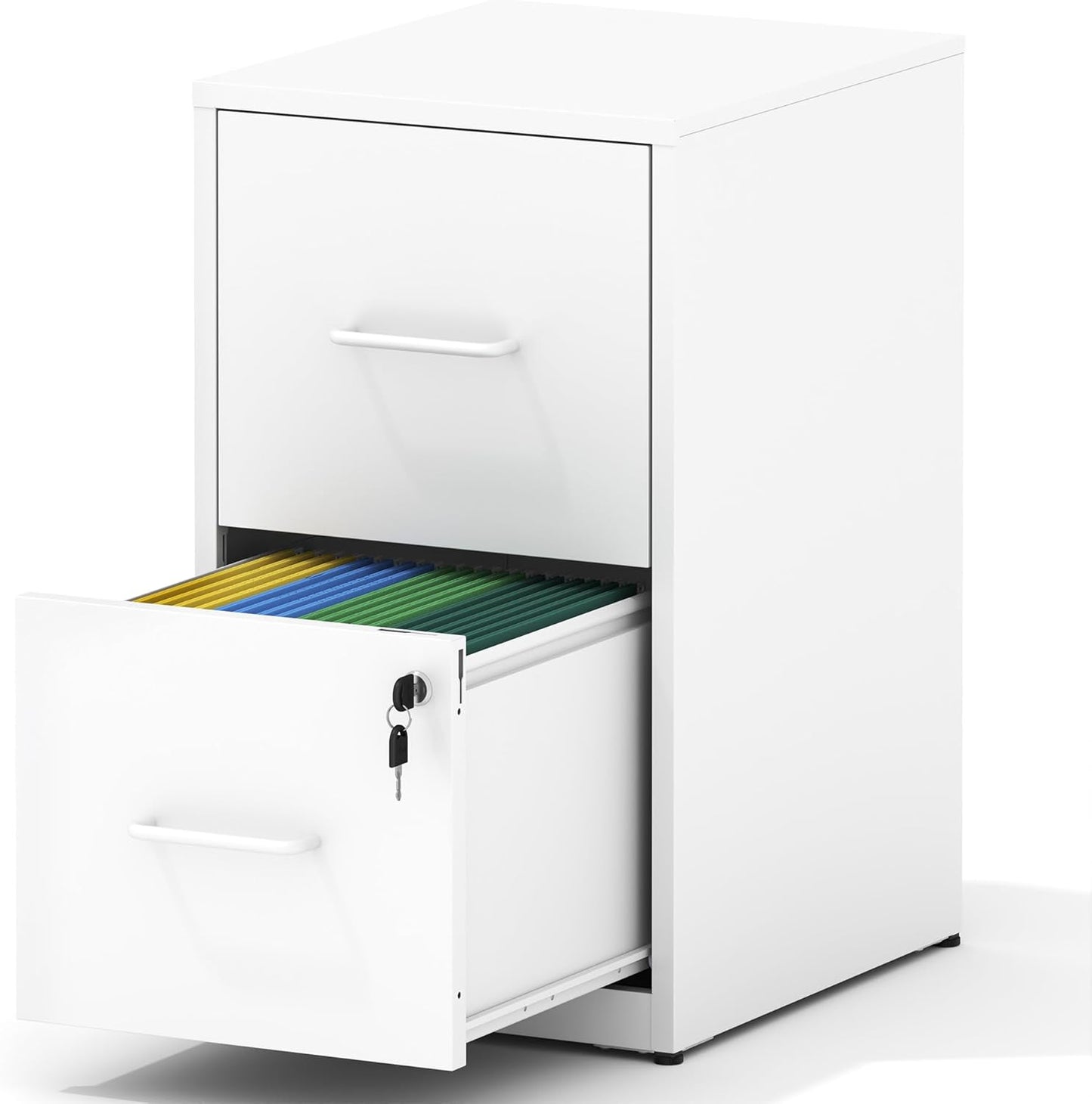 2 Drawer File Cabinet with Lock, Steel Vertical Filing Cabinets for Home Office, Small Metal Storage Cabinet for Hanging Letter Size File Folders, Assembly Required(White)