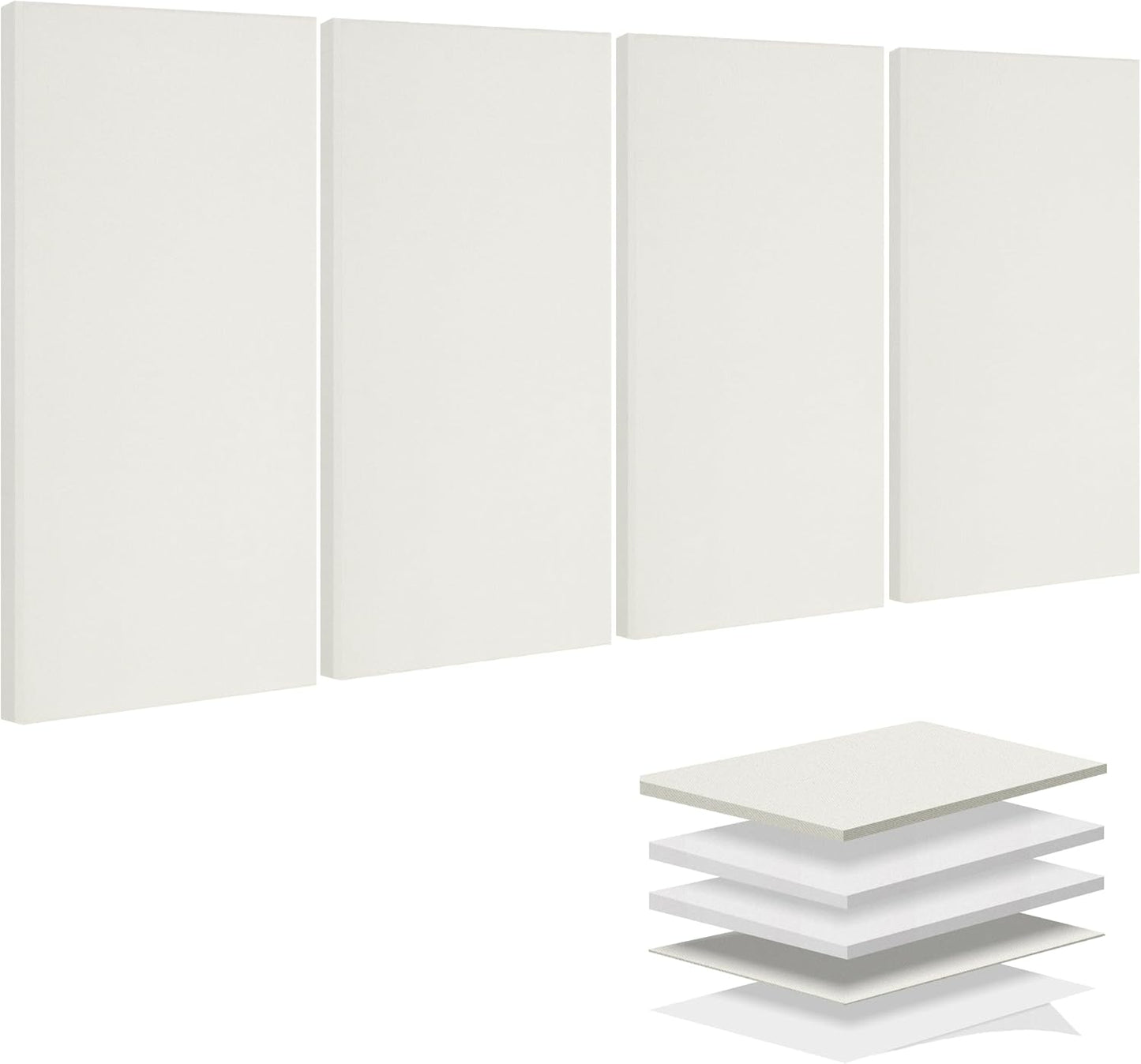 BUBOS 4 PCS Acoustic Panels,23.6''x11.8'' Fabric Soundproof Wall Panels,Self-adhesive Sound Absorbing Panels for Studios, Office, Home Theater, Fabric-Clad Off-White