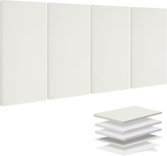 BUBOS 4 PCS Acoustic Panels,23.6''x11.8'' Fabric Soundproof Wall Panels,Self-adhesive Sound Absorbing Panels for Studios, Office, Home Theater, Fabric-Clad Off-White