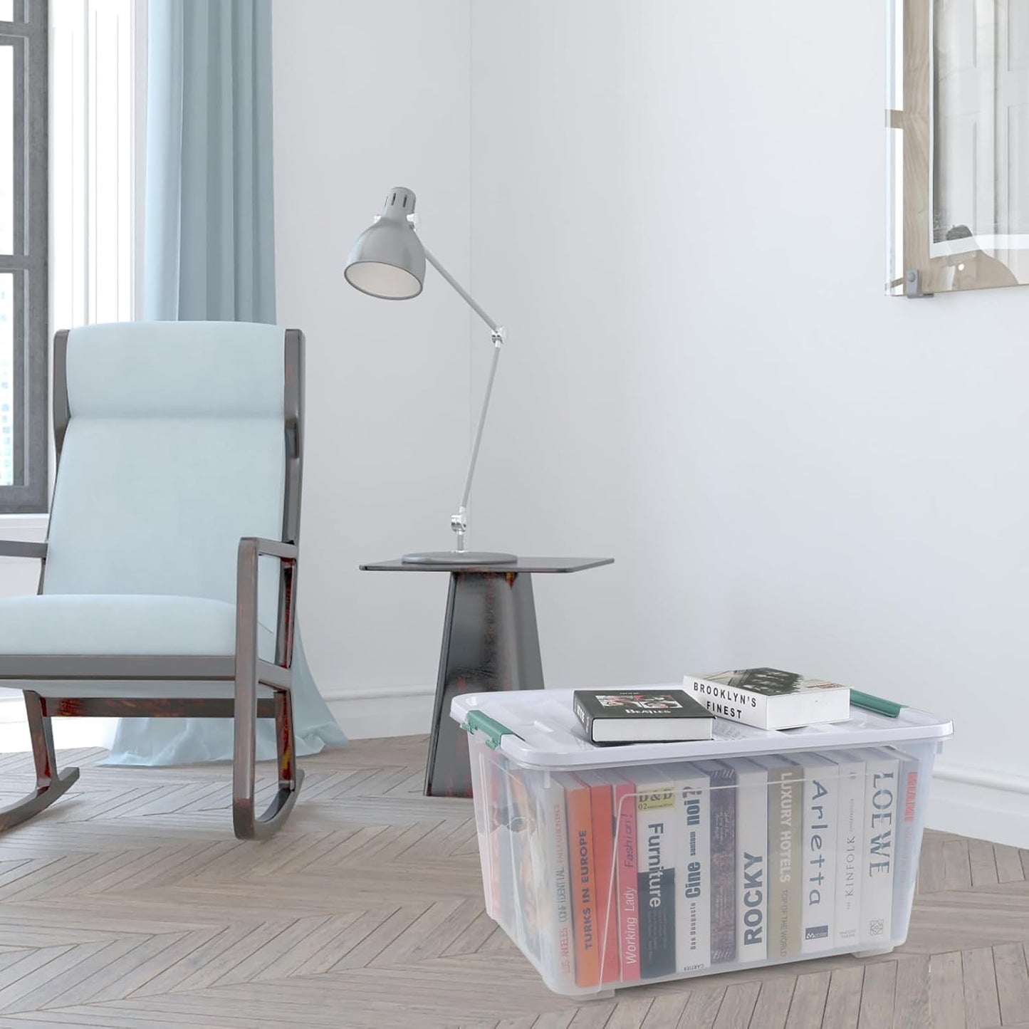 Pekky 85 Quart Clear Storage Bin on Wheels, 4-Pack Large Plastic Latching Box