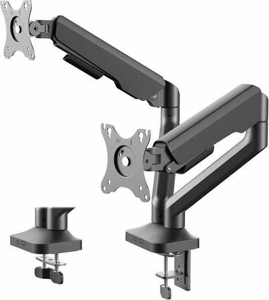 VIVO Dual Pneumatic Arm Ultra-Wide Monitor Mount for up to 35 inch Screens, Holds 26.4 lbs per Arm, Desk Mount Monitor Stand for 2 Ultrawides, Black, STAND-V200O