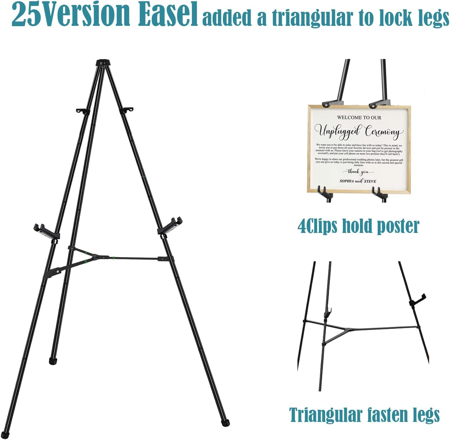 63" Instant Easels Stand for Wedding Sign & Posters,Adjustable Metal Easels for Display Painting Canvas,Folding Tripod with Portable Bag by JoyYeux,Black 3Pack