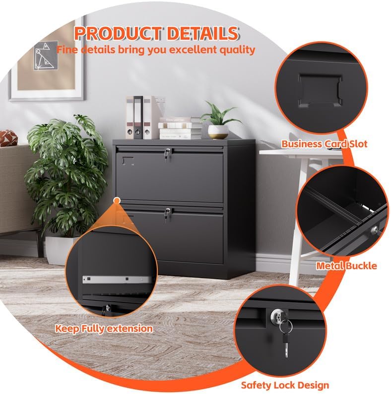 Aobabo Lateral File Cabinet 2 Drawer,Lockable Metal Filing Cabinet, Suitable for Home Office School Hanging Files Letter/Legal Size,Required-Assembly,Black