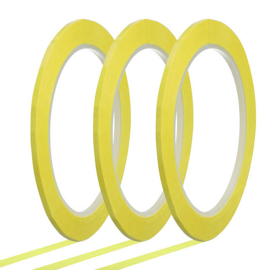 MECCANIXITY Whiteboard Tape 1/8" x 72 Yard Pinstripe Graphic Chart Line Grid Marking Tapes for Classroom Office Dry Erase Board Art, Light Yellow, Pack of 3