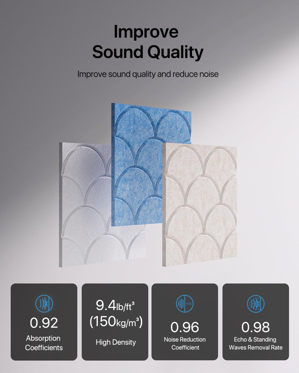 12-Pack Shell Acoustic Wall Panels Self-Adhesive, 10.6lb/ft³ High Density Sound Proof Foam Panels for Walls, 12" X 12" Soundproof Wall Panels for Door, Ceiling, Home Office, Beige