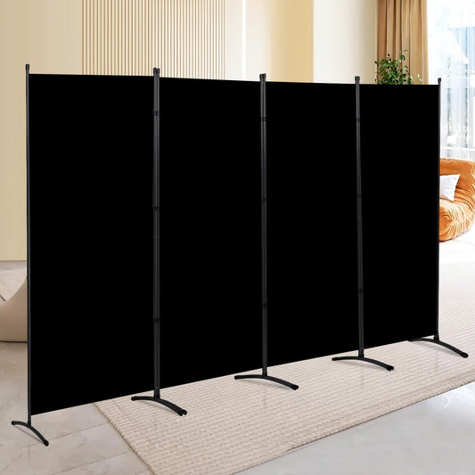 4 Panel Folding Privacy Screens, 6 FT Tall Wall Divider with Metal Frame, Freestanding Room Divider for Office Bedroom Study (4 Panel, Black)