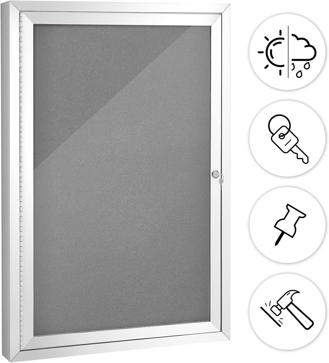 SWANCROWN Enclosed Bulletin Board Grey Felt Displays Boards Weather Resistant Wall Mounted Notice Case,28x20inches