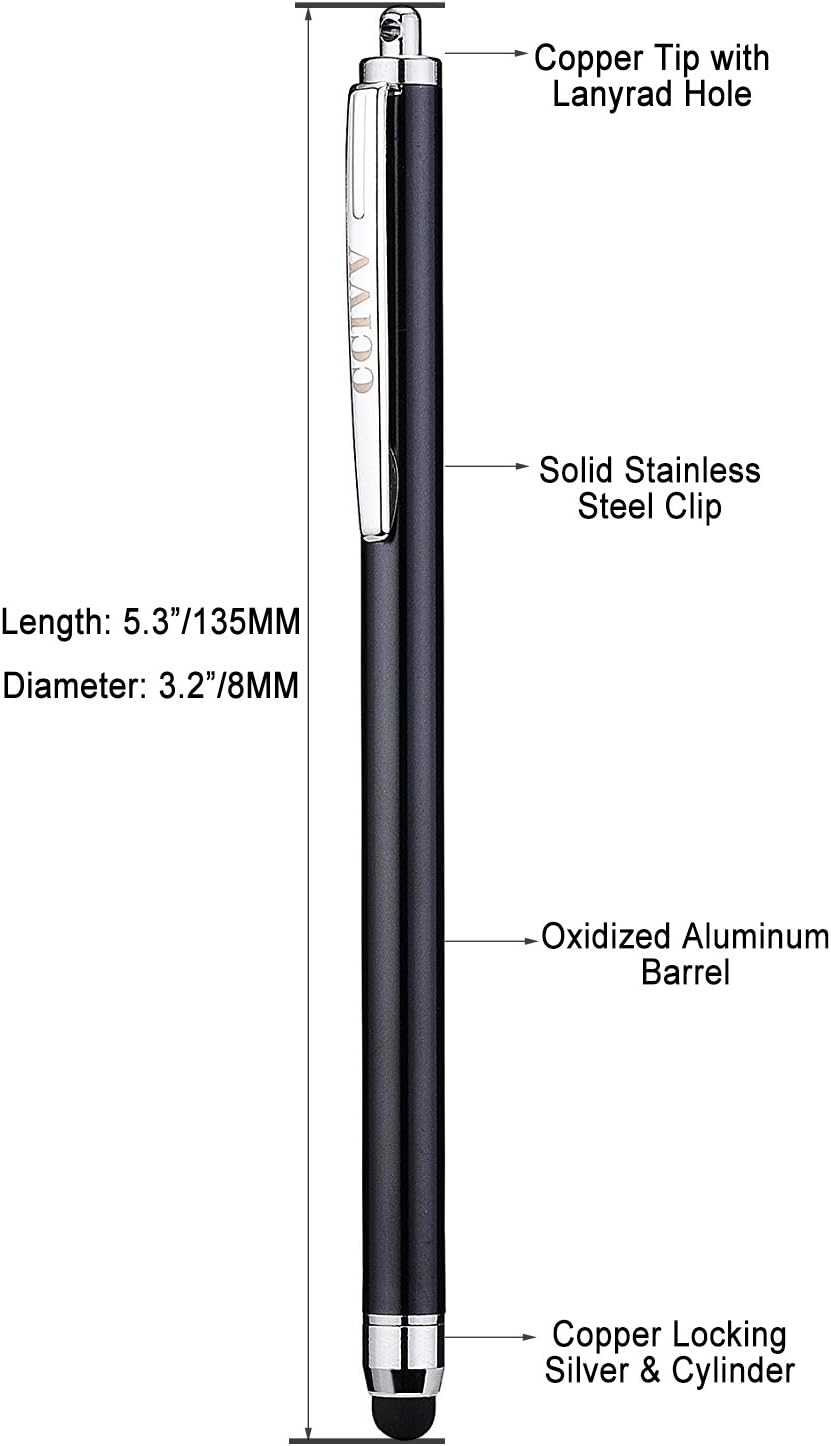 3 Pcs Stylus Pens for Touch Screens [0.24 inch Tip Series], 12 Extra Replaceable Rubber Tips (Black/Silver/Dark Blue)