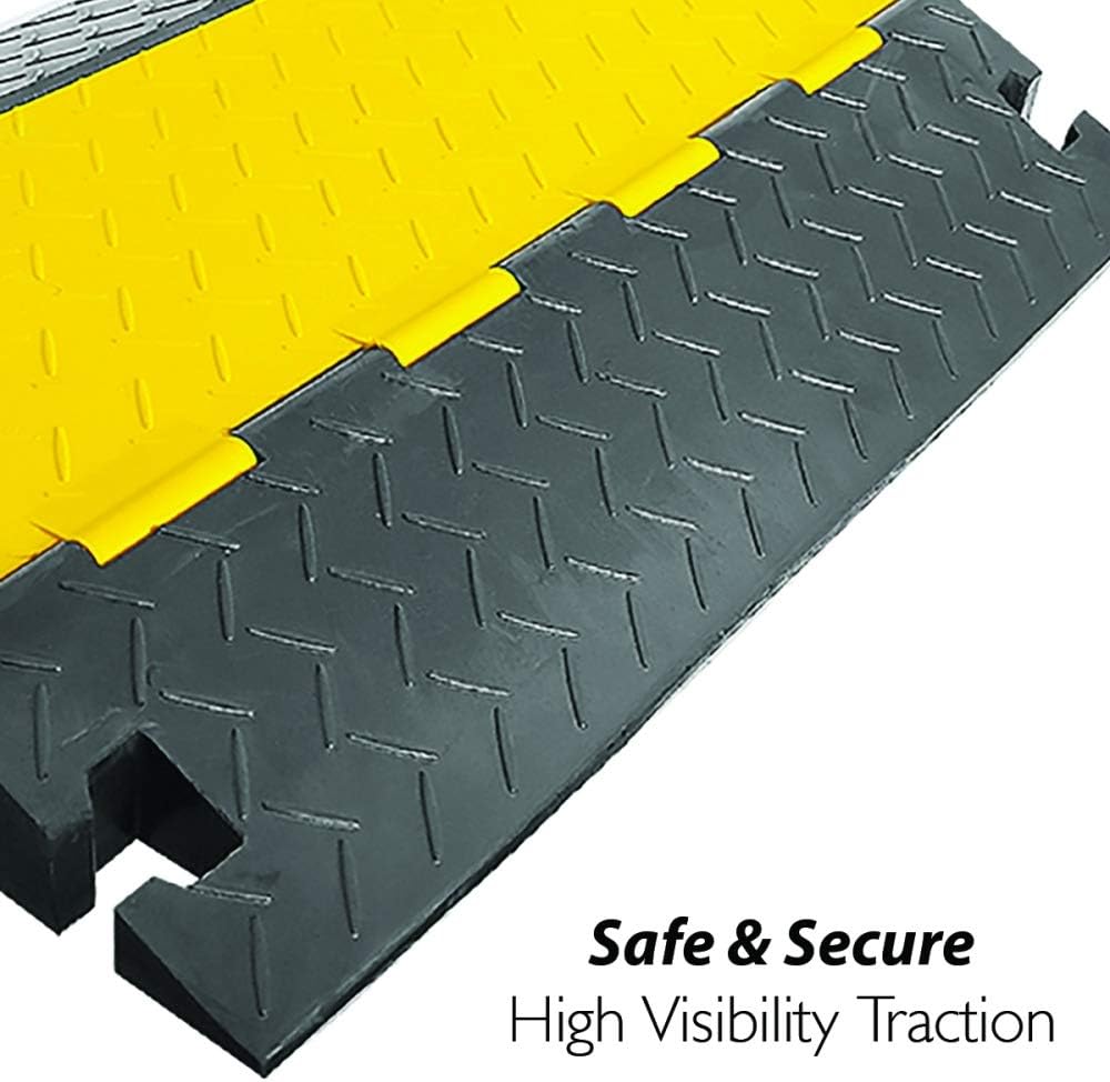 Pyle Hose & Cable Protection Ramp - Extra Heavy Duty Four Channel Extra Large Opening for Water Hose Car Truck Pedestrian Ramp Supports 55000 Lbs, Flip-Open Cover, 31.5” x 23.2” x 3.14” PCBLCO108