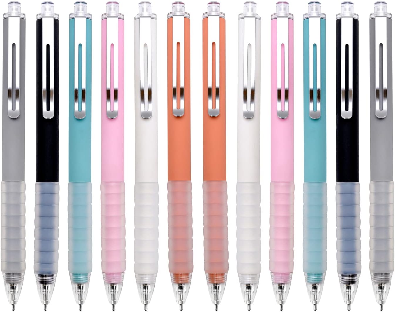 Linbsunne Ballpoint Pens Medium Point 1mm Black Ink Work Pen with Super Soft Grip Ball Point Pen for Men Women Retractable Office Pens (Silver Clip-12 count)