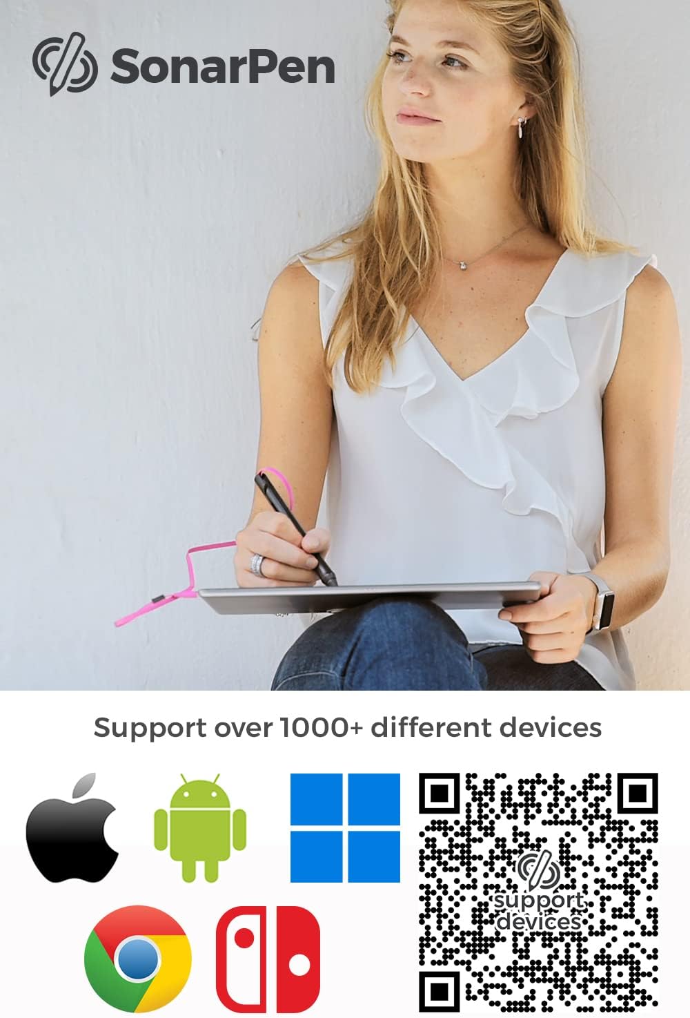 SonarPen: Pressure Sensitive Stylus Pen, with Palm Rejection and Shortcut Button. Battery-Less. Compatible with Apple iPad/iPhone/Android/Switch/Chromebook (Blue)