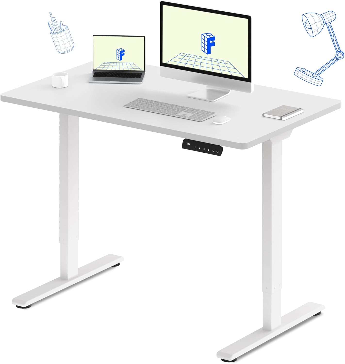 FLEXISPOT E3 Dual Motor Electric Standing Desk 48x30 Inch Whole-Piece Board Height Adjustable Desk Electric Sit Stand Desk (White Frame + White Desktop, 2 Packages)
