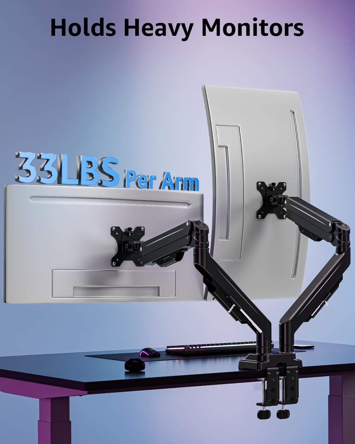 MOUNTUP Dual Monitor Stand for Max 43 inch Screens, Ultrawide Monitor Arm Height Adjustable, Heavy Duty Dual Monitor Mount, Full Motion Premium Gas Spring Arm, Holds 2.2 to 33 lbs, VESA Desk Mount