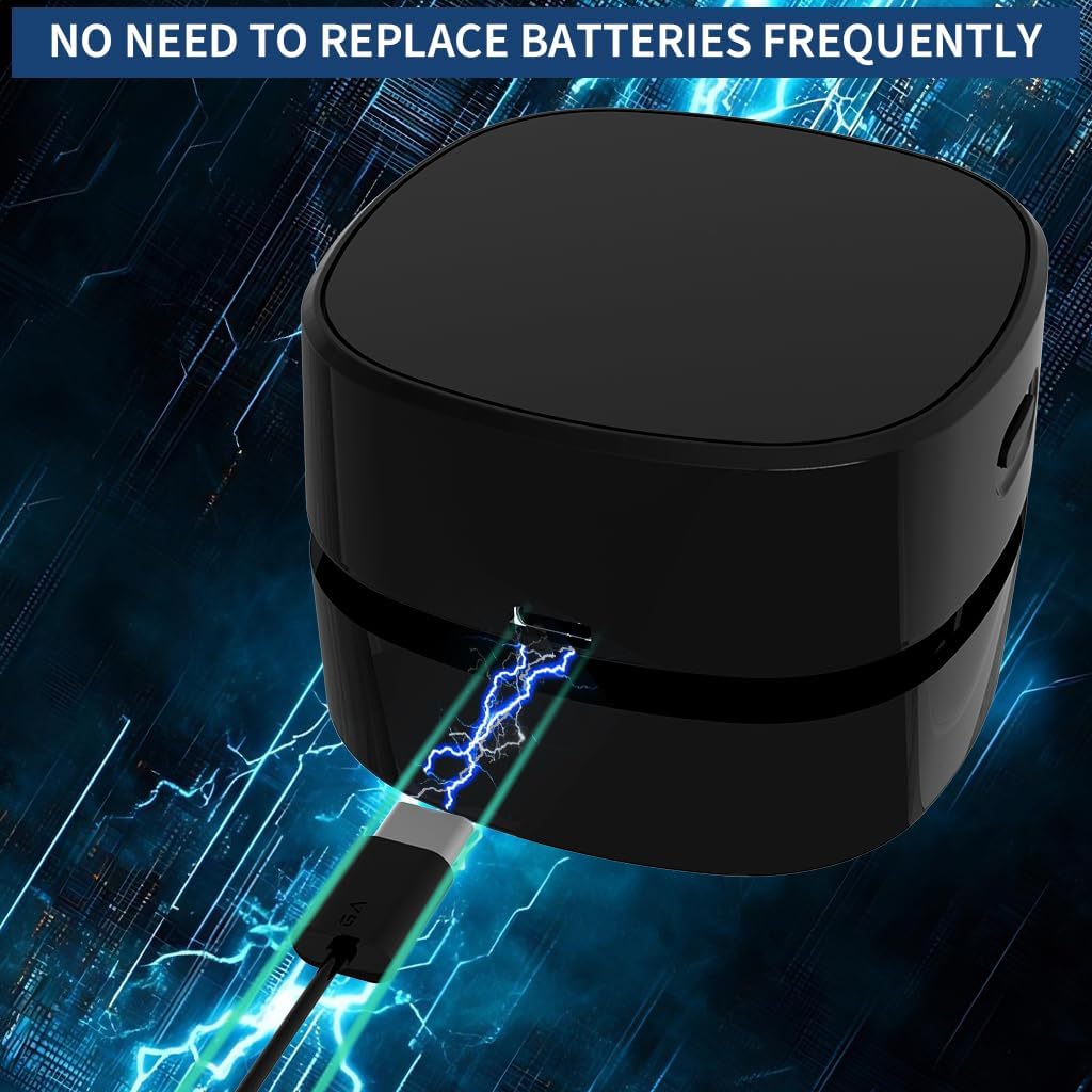 Desktop Vacuum Cleaner, Mini Table Dust Crumb Sweeper USB Charging for Cleaning Eraser Crumbs, Dust, Crumbs, Computer Keyboard and Car (Black)