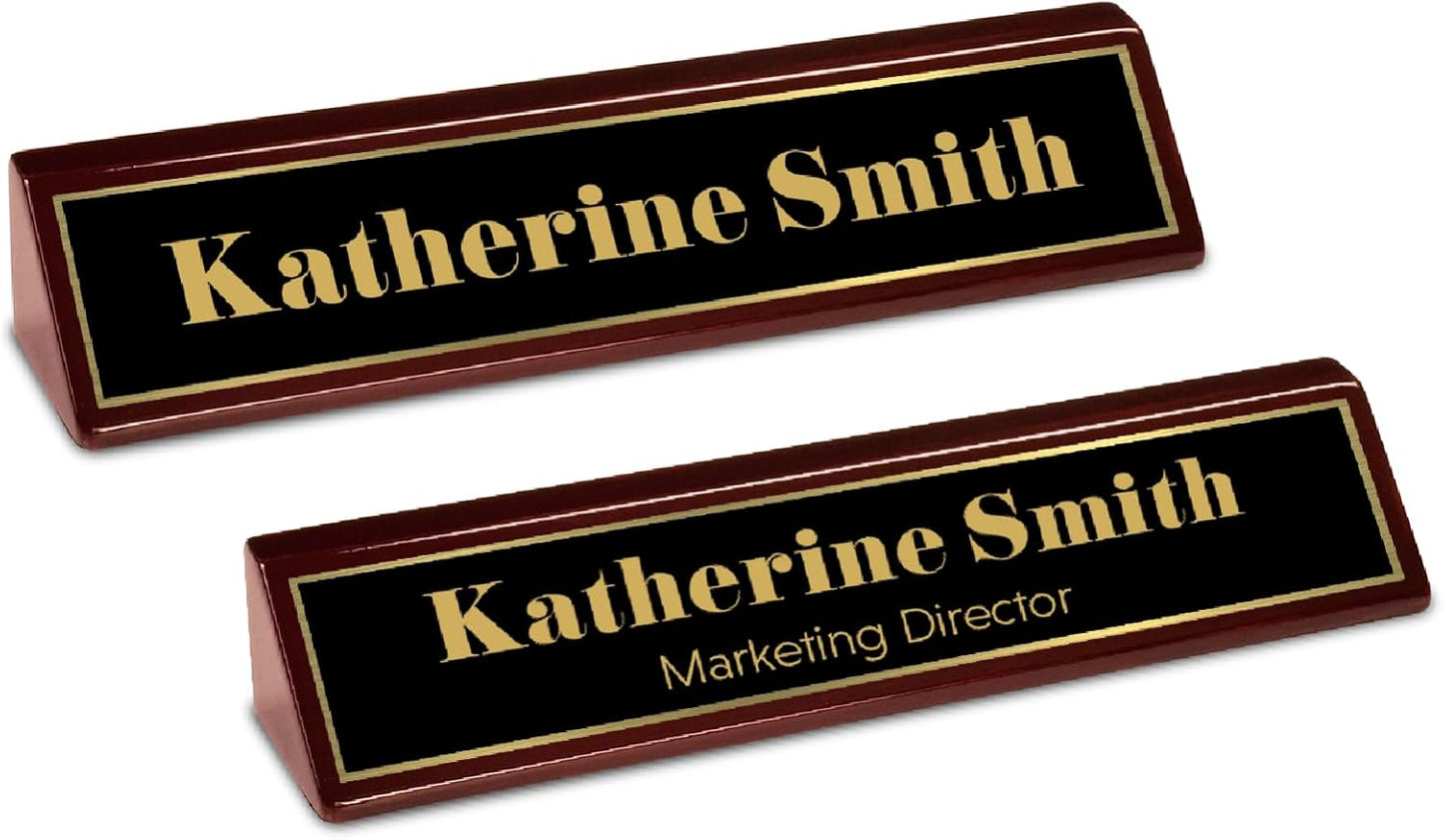 Custom Desk Wedge Name Plate - Personalized Titles and Styles (2x8 Inch, Red Piano Finish w/Name Plate)
