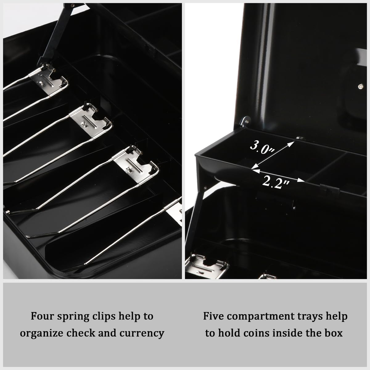Jssmst Locking Large Metal Cash Box with Money Tray, Money Box with Combination Lock, Black