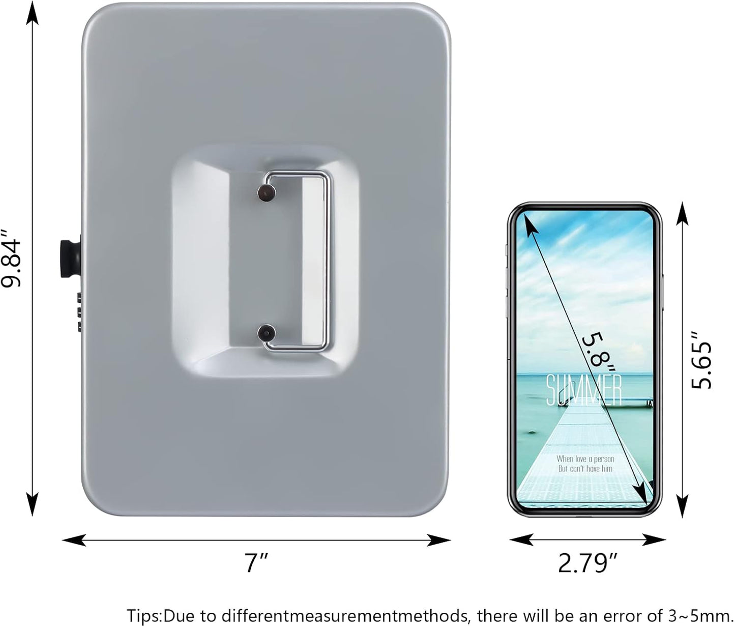 KYODOLED Large Cash Box with Combination Lock,Safe Metal Box for Money, Storage Lock Box with Money Tray,9.84"x 7"x 3.54" Lightgrey Large