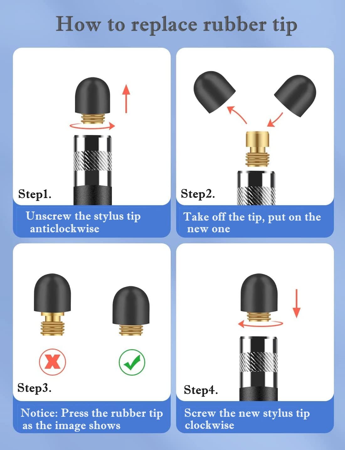 Stylus Pens for Touch Screens(4-Pack), Sensitivity & Precision Stylus Pens for iPhone/iPad/Samsung Galaxy/Tablets and All capacitive Touch Screen Devices + 8 Replaceable Rubber Tips