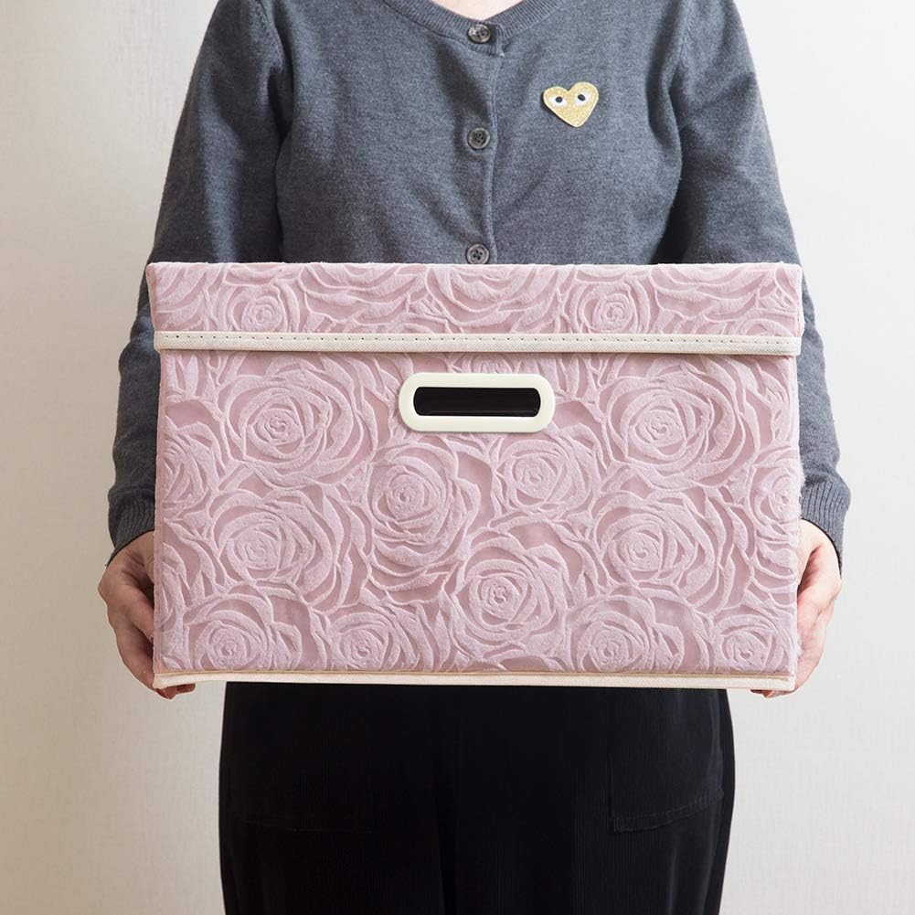 PRANDOM Collapsible Storage Boxes with Lids Fabric Decorative Storage Bins Cubes Organizer Containers Baskets with Cover Handles Divider for Bedroom Closet Living Room 14.9x9.8x9.8 Inch 1 Pack