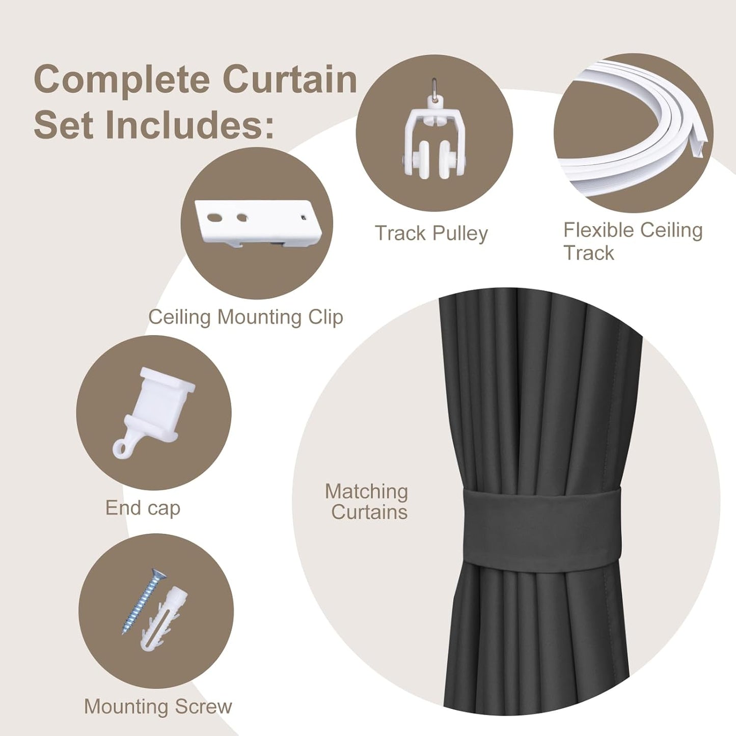 Room Divider Curtains & Flexible Bendable Tracks Set,Privacy Dividers Ceiling Track Curtain Window Blackout Curtains for Living Room Bedroom (W180 × H84 in 1 Panel Black Drape & White Rail)