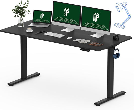 FLEXISPOT One-Piece Electric Standing Desk, 60 x 24 Inches Adjustable Desk with Seamless Desktop, Memory Controller Height Adjustment (Black Frame + Black Desktop, 2 Packages)