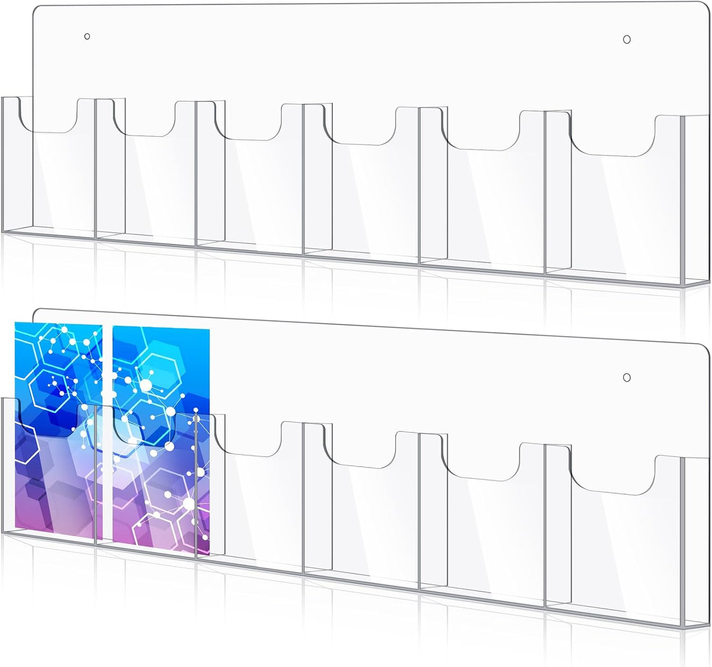 Sherr 2 Pcs Acrylic Brochure Holder Wall Mount, 4 x 9 Inches Clear Hanging Flyer Display Holder Plastic Pamphlet Stand with Nails for Magazine, Booklet, Card, Bookmark Display, 26.7 x 7.8 Inch