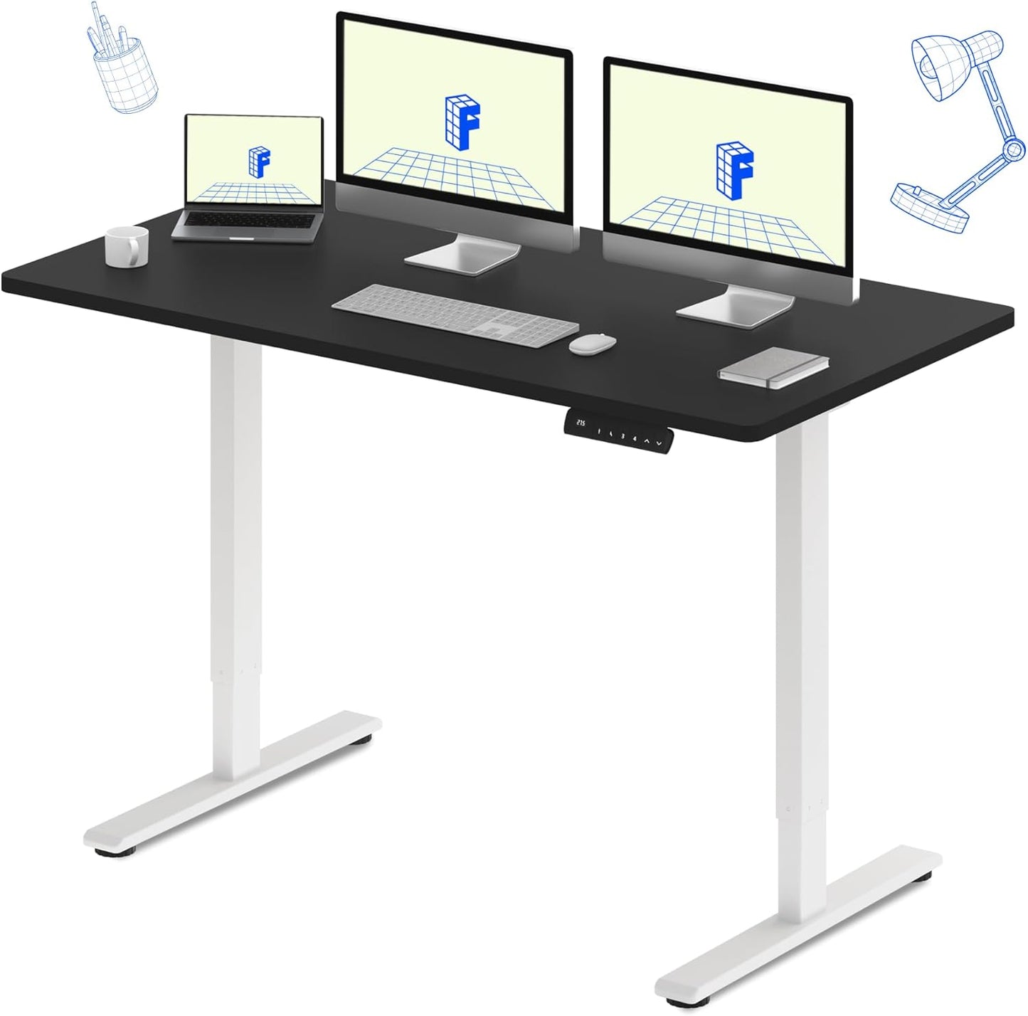 FLEXISPOT E3 Dual Motor Electric Standing Desk 60x24 Inch Whole-Piece Board Height Adjustable Electric Sit Stand Desk (White Frame + Black Desktop, 2 Packages)