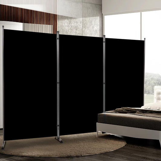 Room Divider 6FT Folding Privacy Screens, Partition Room Dividers w/Freestanding Design, Portable Wall Divider for Room Separtation, Fabric Screen Panel for Home Office Dorm (Black, 3 Panel-Round Pad)