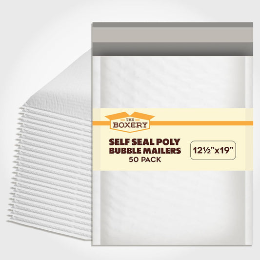 The Boxery 12.5x19''|#6 Poly Bubble Mailers- 50 Pack, Padded Envelopes, Self Seal, Waterproof Shipping Bags, Padded Mailers for Shipping & Packaging