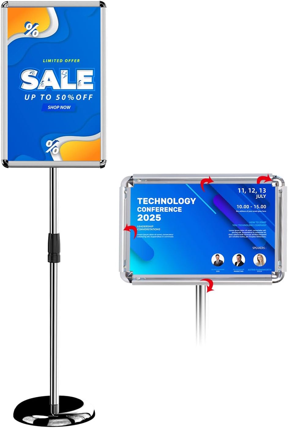 Adjustable Pedestal Poster Stand Holder - Standing Floor Sign Stand, 11x17 Inch Sign Stand Poster Frame Sign Holder for Vertical and Horizontal View, Outdoor Indoor Display, Silver (1 Pack)