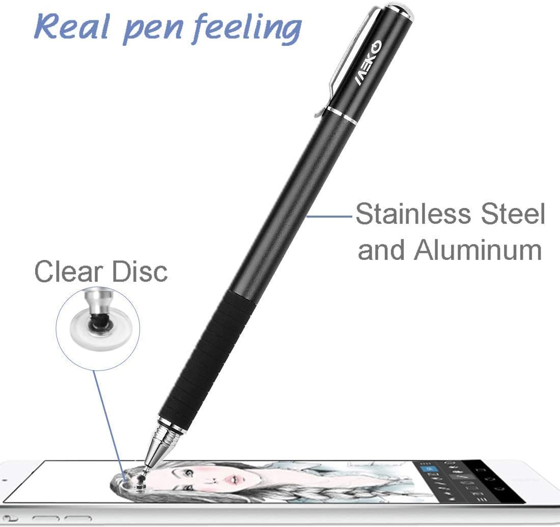MEKO(2 Pcs) [2 in 1 Precision Series] Disc Stylus/Styli for All Touch Screen Devices Bundle with 4 Replaceable Disc Tips, 2 Replaceable Fiber Tips - (Black/Purple)