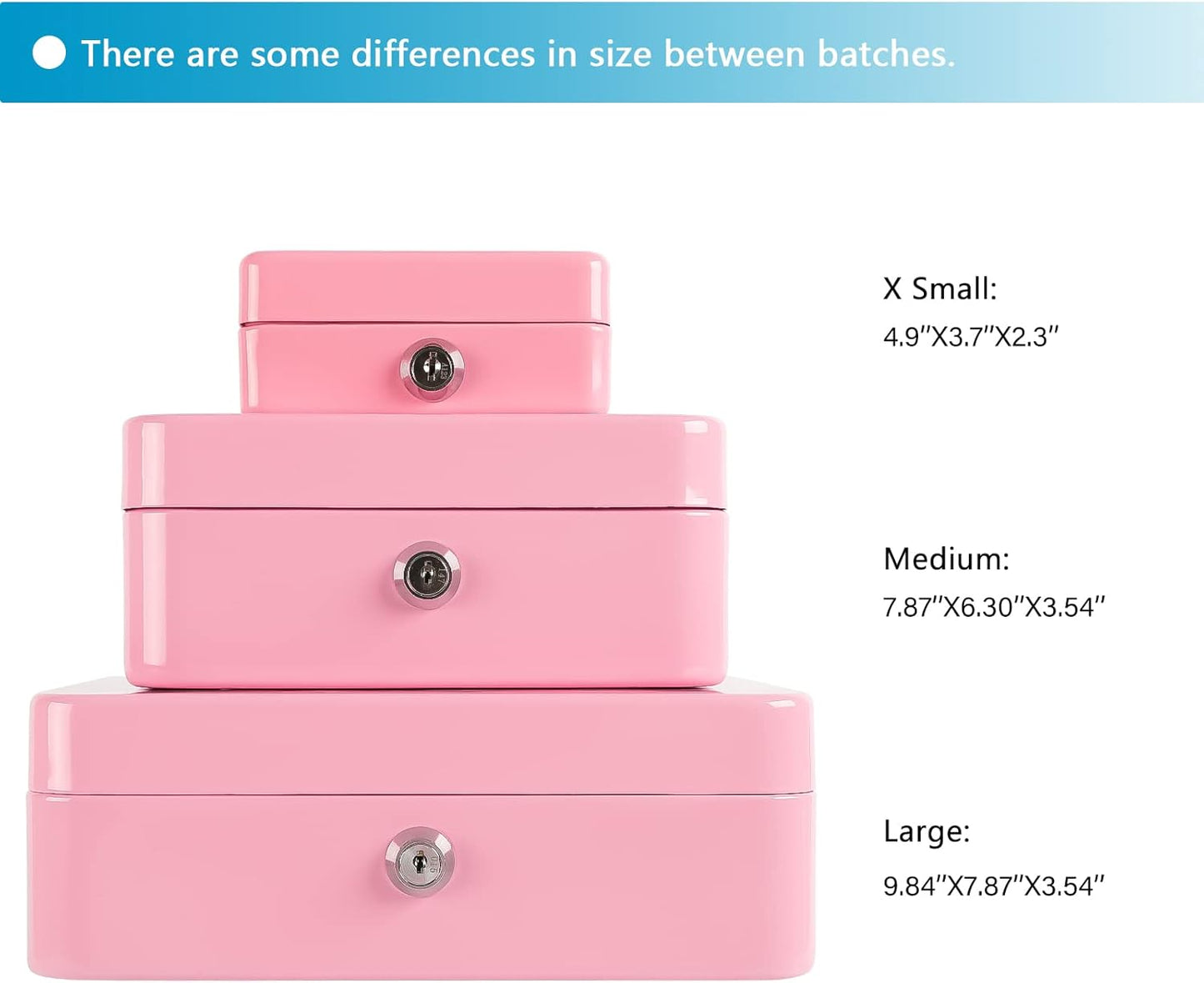 xydled Locking Steel Large Cash Box with Removable Coin Tray and Key Lock,9.84"x 7.87"x 3.54",Pink