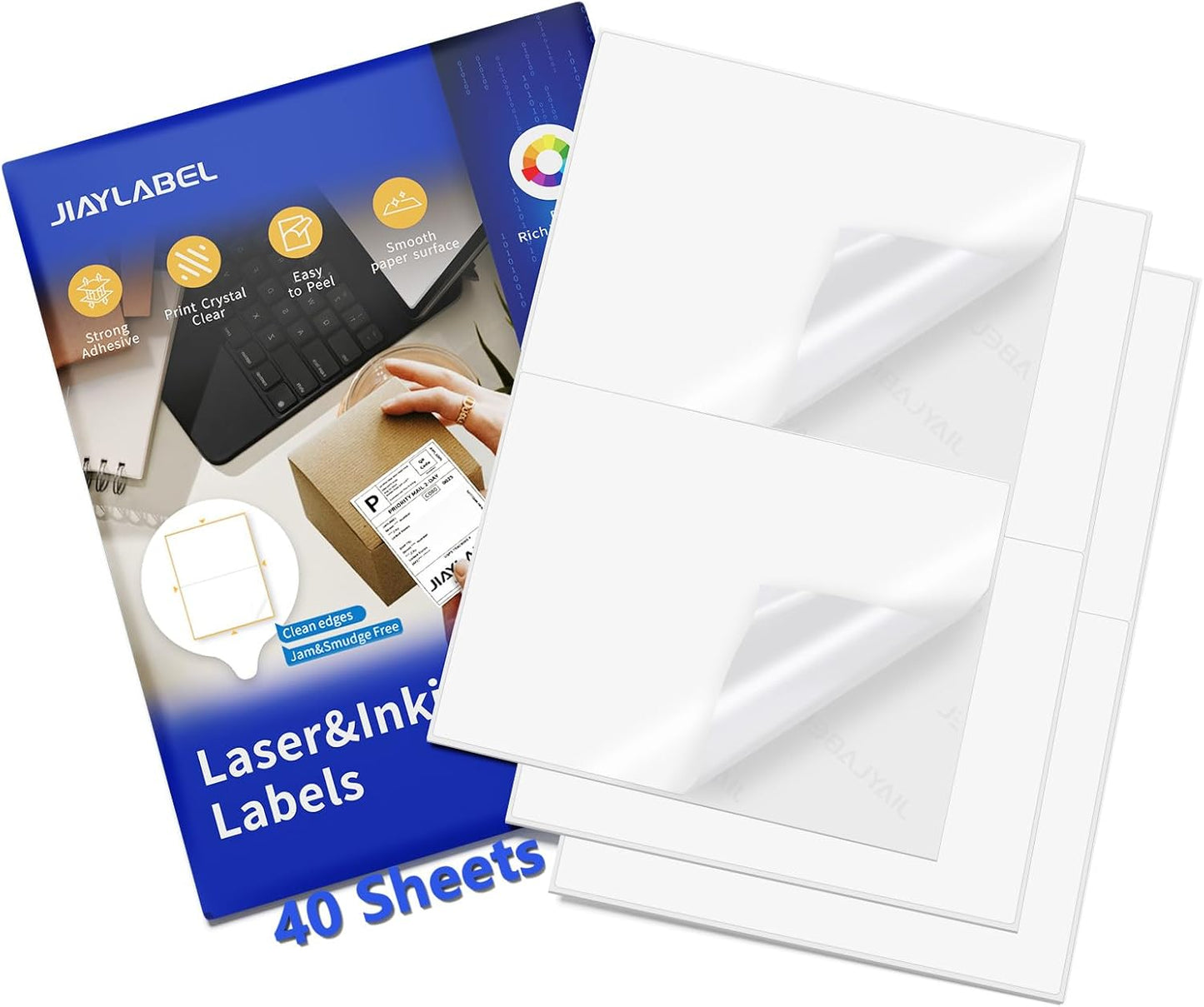 Shipping Label Address Mailing Stickers 8.5x5.5 Half Sheet 40 Sheets Paper for Inkjet Printer Printable Name Tag Printing Labeling to Write on Envelopes Storage Bins File Folder Blank White 8.5 x 11