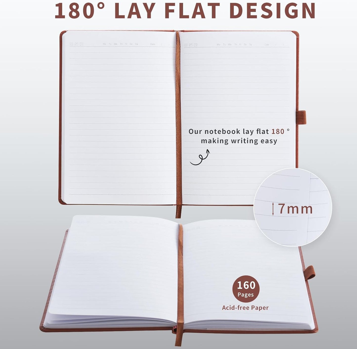 Hardcover Notebooks, A5 Lined Journals Notebook for Writing 160 Pages, 8.2 x 5.5 inch, Classic Ruled Notebooks for College/Work/Travel(Brown 1 Pack)