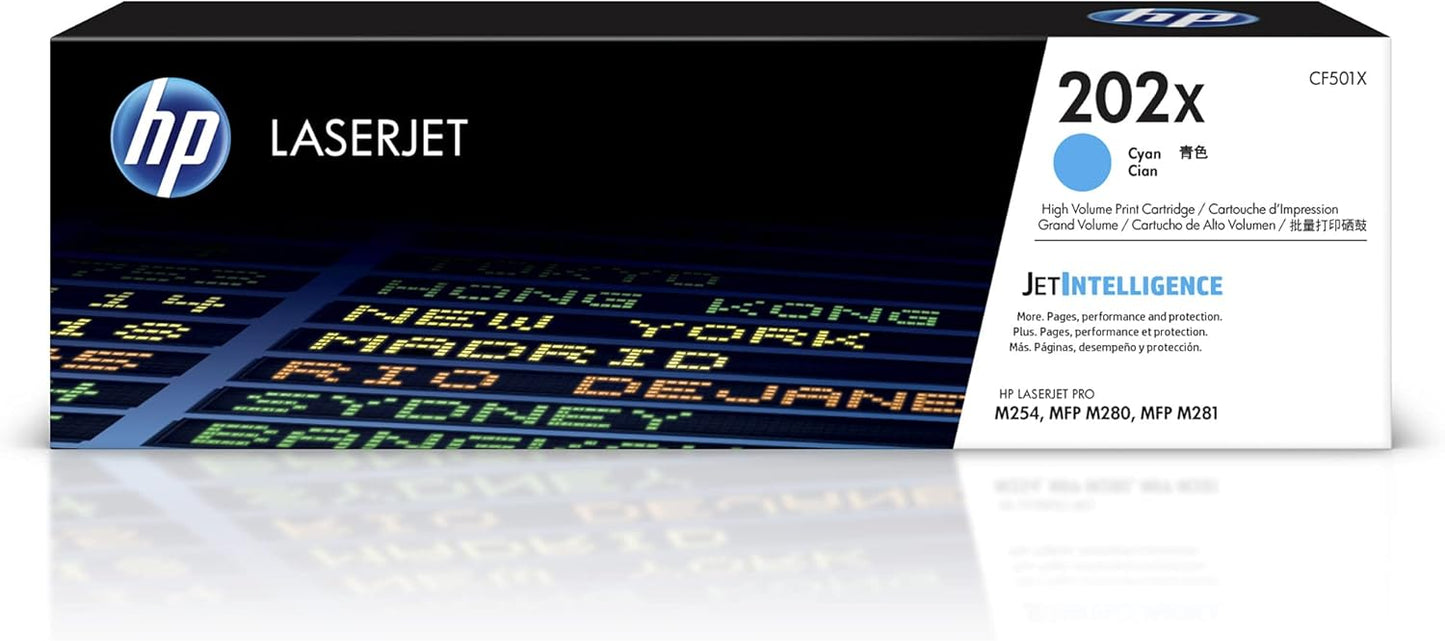 HP 202X Cyan High-yield Toner Cartridge | Works with HP Color LaserJet Pro M254, HP Color LaserJet Pro MFP M281 Series | CF501X