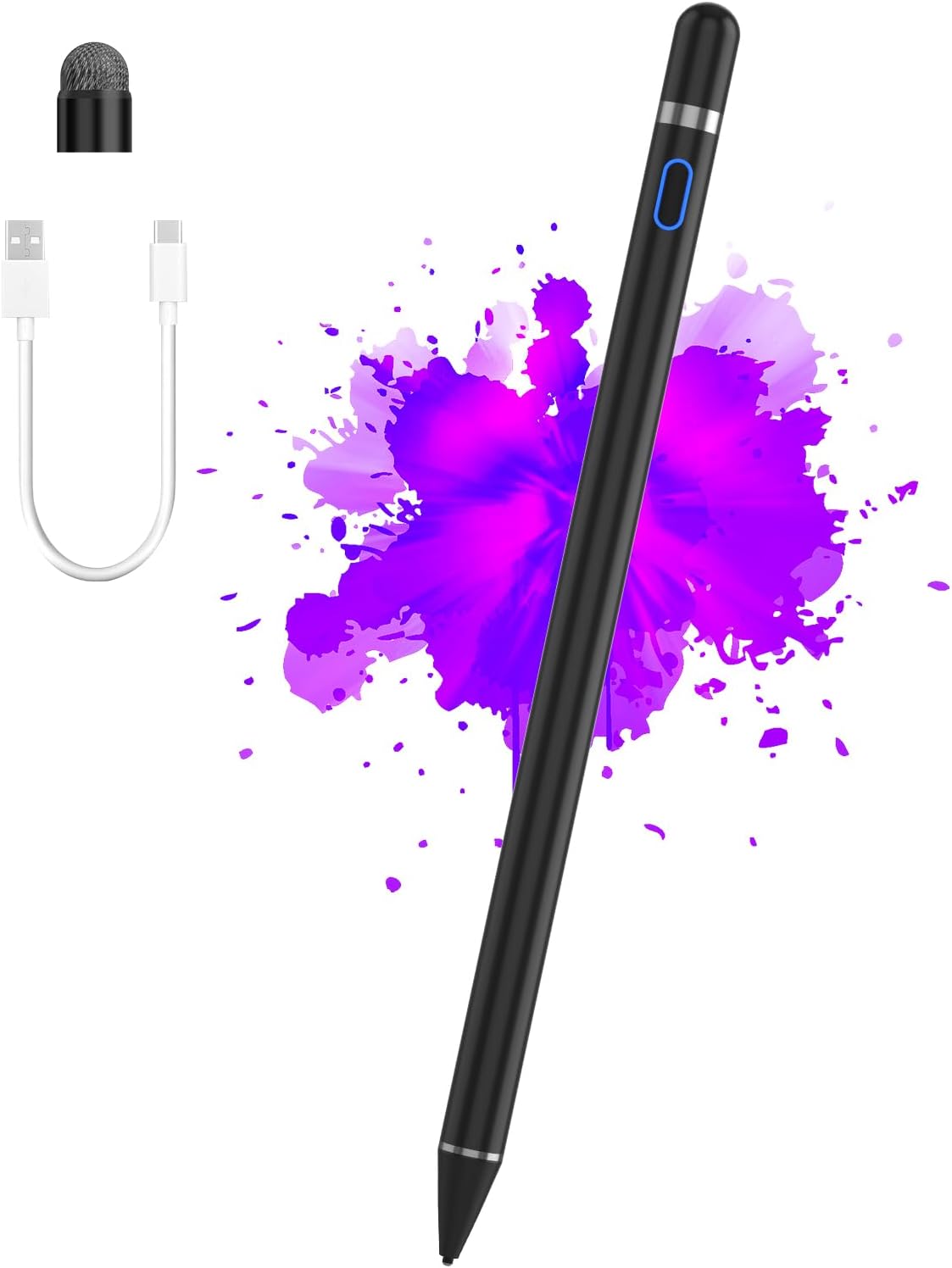 Compatible for iOS&Android Touch Screens Active Stylus Pen,Stylus Pens for Touch Screens,Rechargeable Stylus for i-Pad/Pro/Air/Mini/i-Phone/Cellphone/Samsung/Tablet Drawing&Writing (Black)