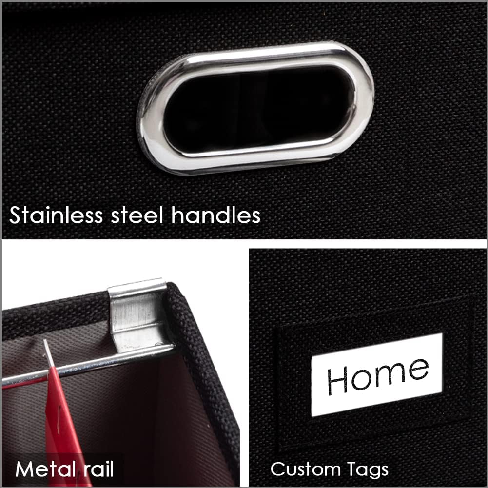 PRANDOM File Organizer Box - Set of 1 Collapsible Decorative Linen Filing Storage Hanging File Folders with Lids Office Cabinet Letter/Legal Size Black (17x14x11.2 inch)