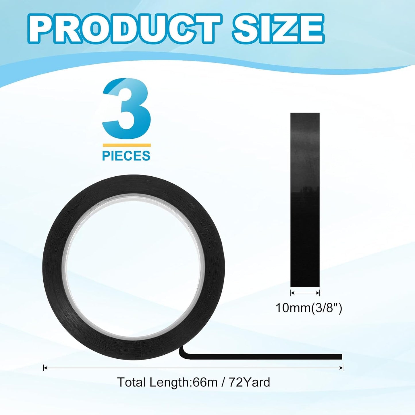 MECCANIXITY Whiteboard Tape 3/8" x 72 Yard Pinstripe Graphic Chart Line Grid Marking Tapes for Classroom Office Dry Erase Board Art, Black, Pack of 3