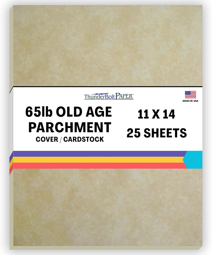 25 Old Age Parchment 65lb Cover Paper Sheets 11 X 14 Inches Cardstock Weight Colored Sheets (11"X14") Scrapbook|Picture-Frame Size - Printable Old Parchment Semblance Through The Processing of Pulp