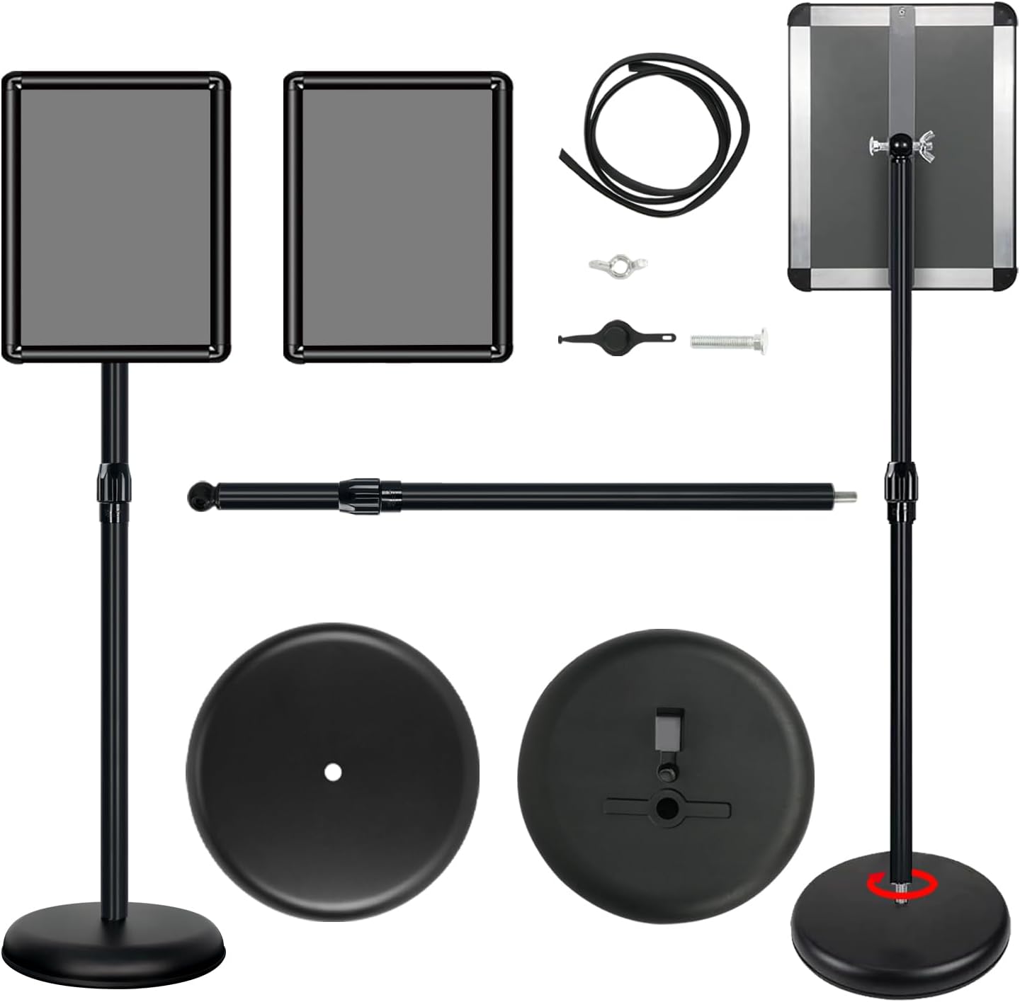 Pedestal Sign Holder 8.5"x 11" Adjustable Standing Sign Holders Black Floor Standing Sign Holder Vertical and Horizontal View Sign Display for Posters, Menu, Ads (6 Packs)