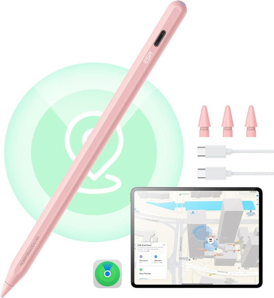 ESR Geo Digital iPad Pencil Findmy Compatible with Apple iPad 2018-2025,with Easy Shortcuts for Apple iPad A16/10/9/8 & Air 13/11 & Pro 12.9/13/11 & Mini 7/6/5,Pink(No Wireless Charging)